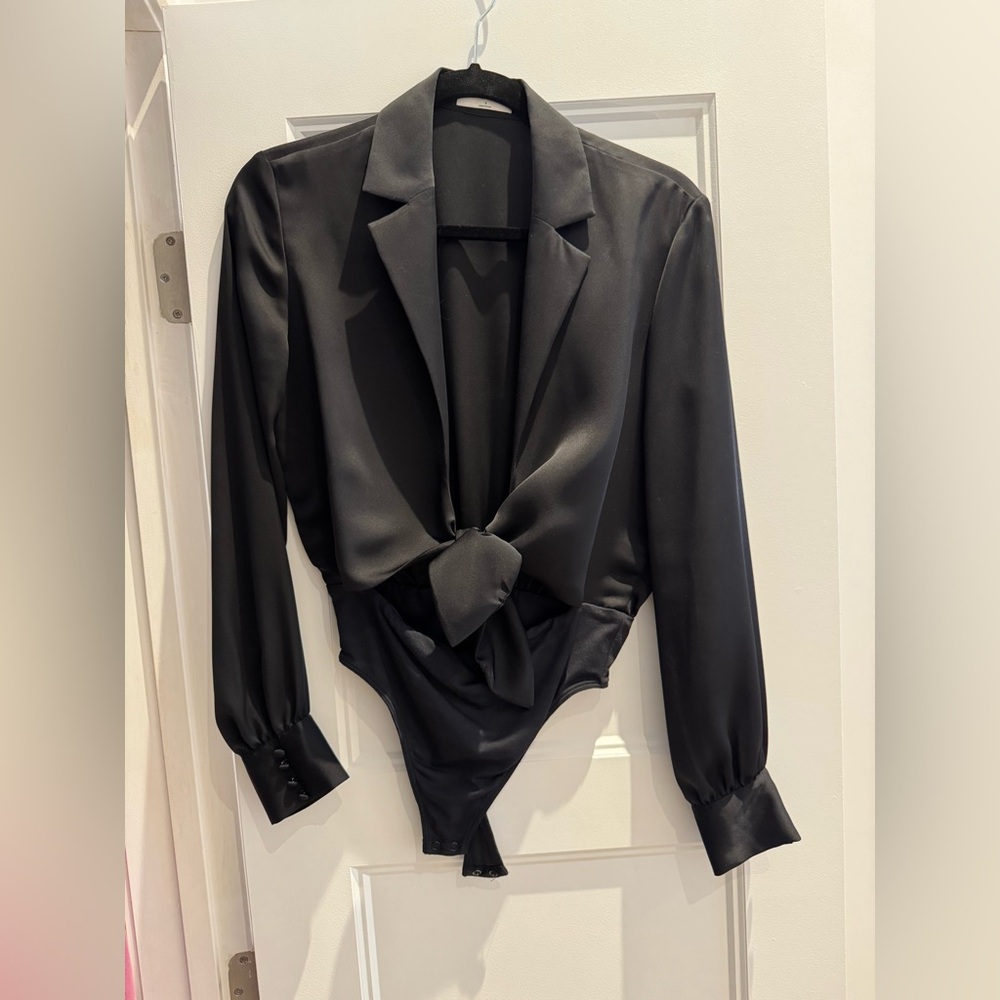 Babaton Black Satin Bodysuit